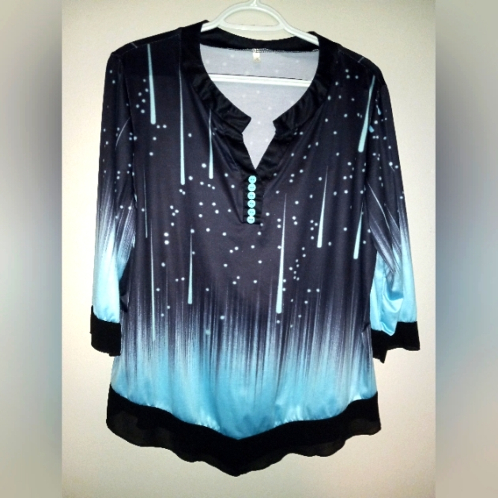 Womans Summer Tunic Top...Teal and Black..2XL..